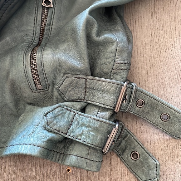 Lucky Brand leather jacket Style 7w30606 green gently used - Picture 4 of 7